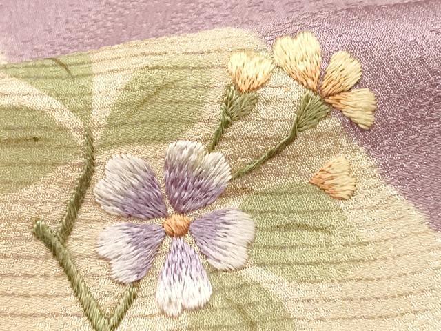 平和屋本店▼和装小物 帯揚げ 刺繍 枝花文 正絹 逸品 未使用 AABK4169ay