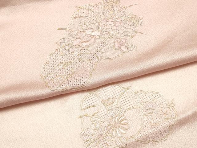 平和屋本店▼和装小物 帯揚げ 中国三大刺繍 汕頭刺繍 スワトウ刺繍 草花文 金糸 暈し染め 正絹 逸品 未使用 AABK4170ay