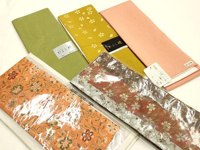 平和屋着物▼和装小物 重ね衿・伊達衿 まとめて5点 更紗花文 金糸 金彩 パール縮緬 逸品 AABK4193ay