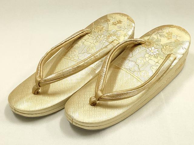 平和屋着物▼和装小物 和装バッグ・草履セット 佐賀錦 几帳花文 金銀糸 逸品 AABK4194ay