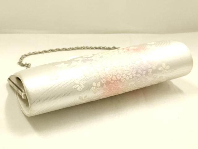 平和屋着物■和装小物 和装バッグ・草履セット ハンドバッグ チェーンバッグ 花柄 銀糸 帯地使用 逸品 AABK4197ay
