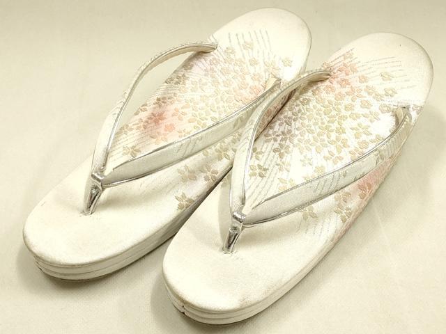 平和屋着物■和装小物 和装バッグ・草履セット ハンドバッグ チェーンバッグ 花柄 銀糸 帯地使用 逸品 AABK4197ay