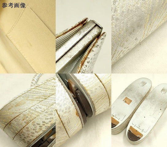 平和屋着物▼和装小物 和装バッグ・草履セット ハンドバッグ チェーンバッグ 薄文 金銀糸 帯地使用 逸品 AABK4200ay