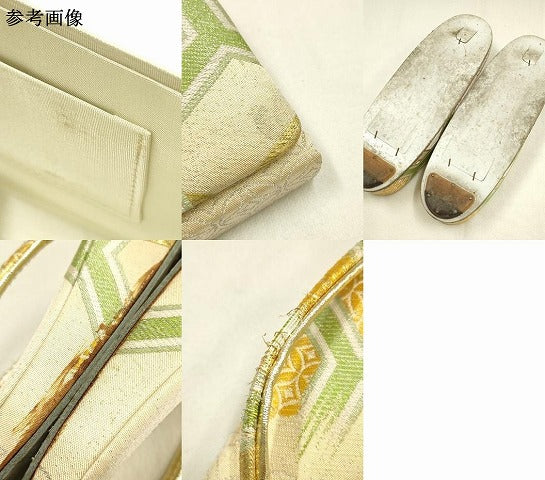 平和屋着物▼和装小物 和装バッグ・草履セット クラッチバッグ 亀甲文 金銀糸 帯地使用 逸品 AABK4201ay