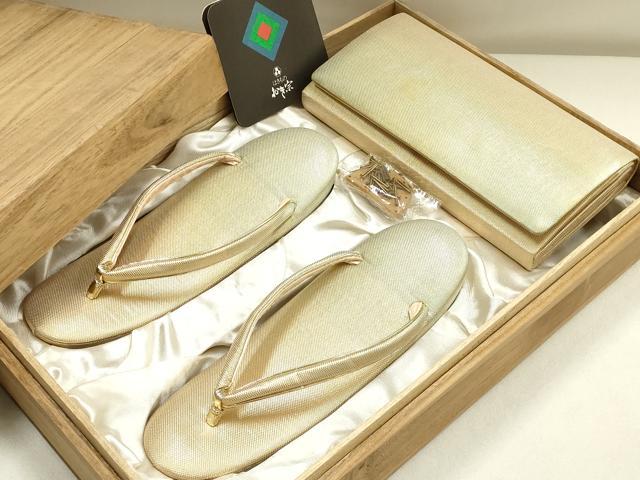 平和屋着物▼和装小物 和装バッグ・草履セット おき宗 クラッチバッグ 金糸 逸品 AABK4202ay