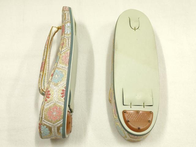 平和屋着物▼和装小物 和装バッグ・草履セット 佐賀錦 クラッチバッグ 花亀甲文 菊 金銀糸 帯地使用 逸品 AABK4212ay