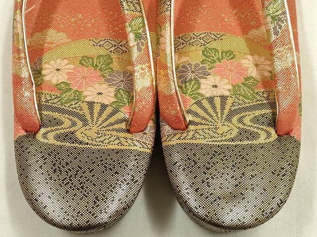 平和屋着物▼和装小物 和装バッグ・草履セット 佐賀錦 ハンドバッグ クラッチバッグ 流水扇面花文 金糸 帯地使用 逸品 AABK4216ay