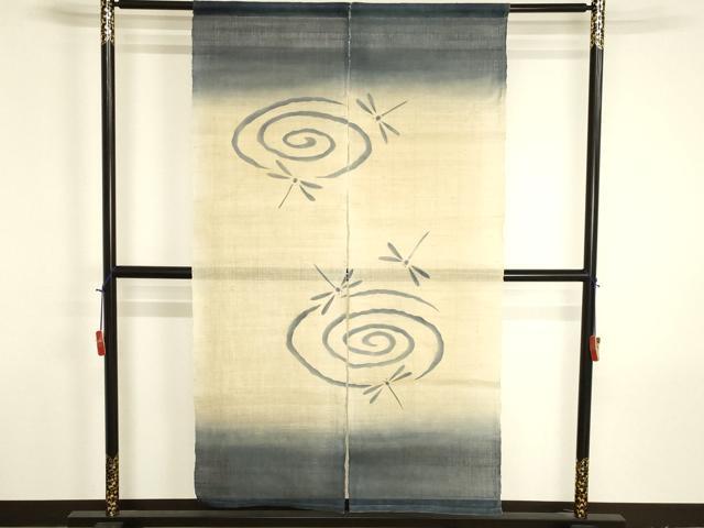 平和屋本店●和装小物 暖簾 作家物 のれん 間仕切り 藍 流水に蜻蛉 暈し染め 逸品 AABK4230ay