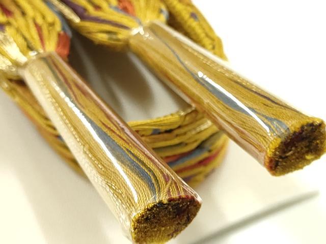 平和屋着物●和装小物 上質な帯締め 平組 八丈草木染 金糸 えり善扱い 木箱付き 正絹 逸品 未使用 AABK4247ay