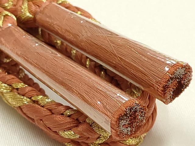 平和屋着物●大正十四年創業 和装小物の老舗 三ッ杵印 紐の渡敬 帯締め 変わり冠組 漆糸 金糸 えり善扱い 正絹 逸品 未使用 AABK4250ay