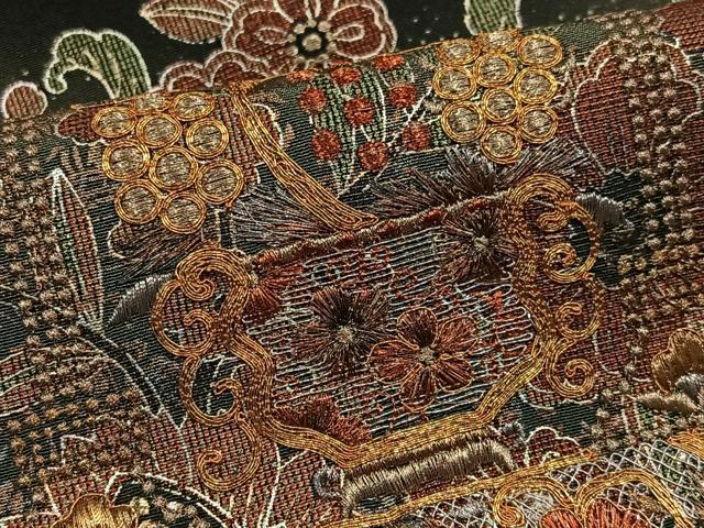 平和屋着物●豪華黒留袖 作家物 泰常 駒刺繍 更紗草花文 銀彩 正絹 逸品 AABK4284ph