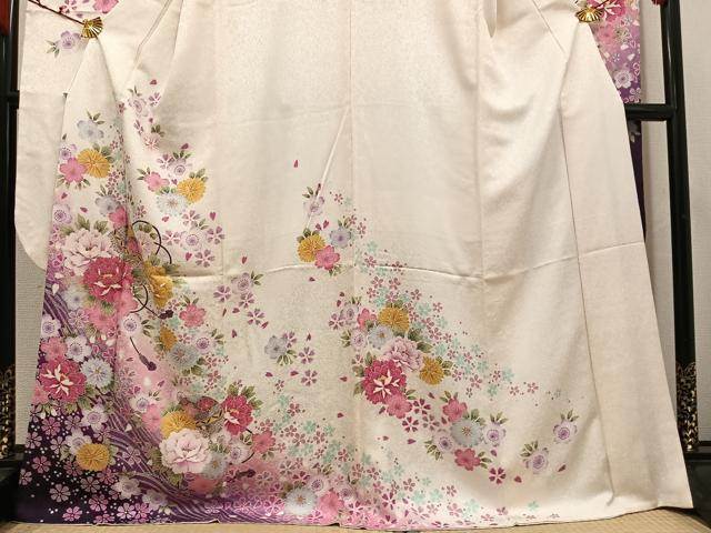 平和屋着物●豪華振袖 刺繍 舞花文 暈し染め 金糸 京都きもの友禅扱い 正絹 逸品 AABK4287ph