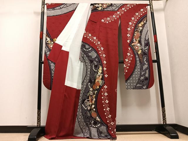 平和屋着物●豪華振袖 絞り 刺繍 鳳凰花文 金銀彩 正絹 逸品 AABK4289ph
