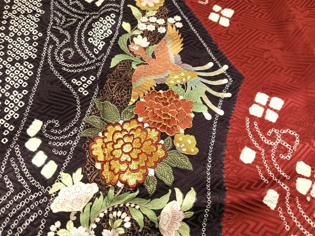 平和屋着物●豪華振袖 絞り 刺繍 鳳凰花文 金銀彩 正絹 逸品 AABK4289ph