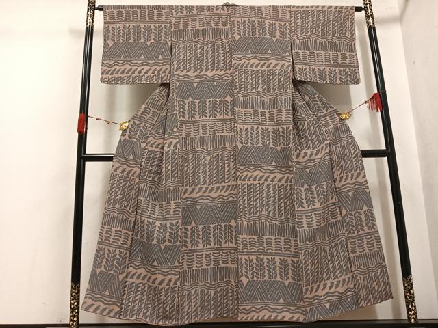 平和屋着物●上質な小紋 一珍染 幾何学文様 正絹 逸品 AABK4298ph