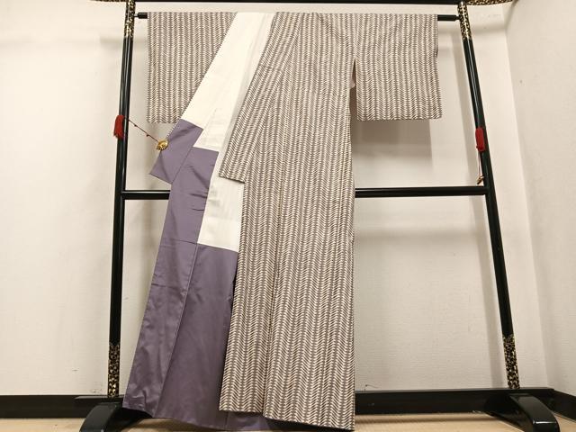 平和屋着物●上質な小紋 紬地 幾何学文様 正絹 逸品 AABK4301ph