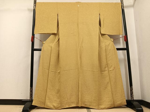 平和屋着物●本加賀友禅作家 由水煌人監修 色無地 草花地紋 枯色 正絹 逸品 AABK4303ph