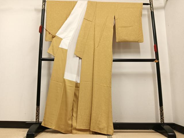 平和屋着物●本加賀友禅作家 由水煌人監修 色無地 草花地紋 枯色 正絹 逸品 AABK4303ph