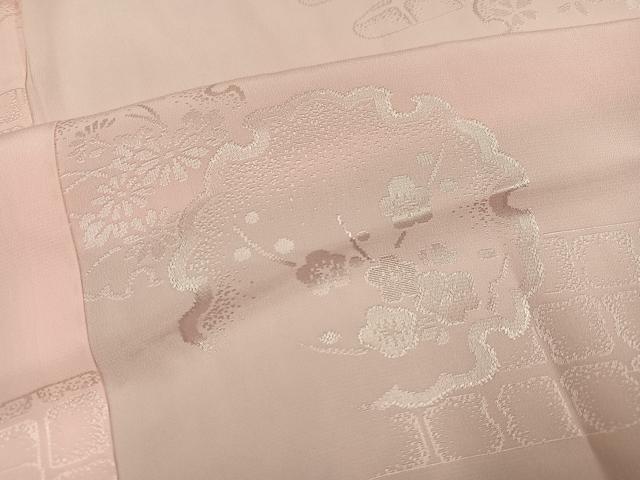 平和屋着物●振袖用長襦袢 無双仕立て 雪輪吉祥花地紋 一斤染色 半衿刺繍 正絹 逸品 AABK4312ph