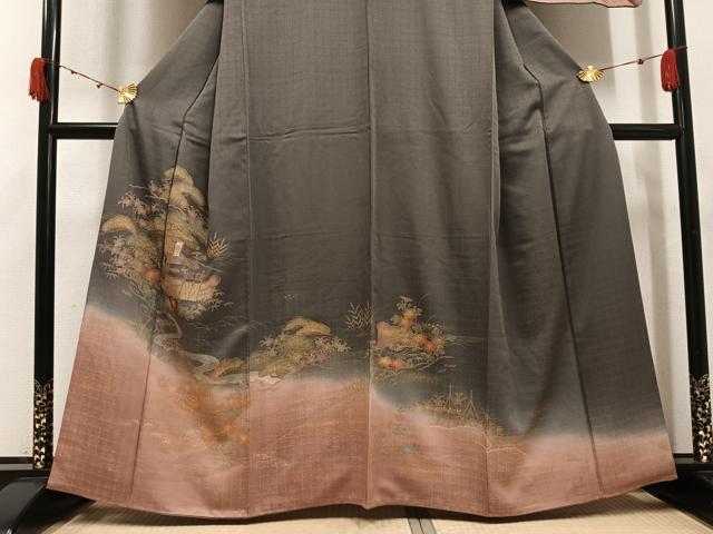 平和屋着物●訪問着 刺繍 風景草花文 暈し染め 金銀彩 正絹 逸品 AABK4313ph