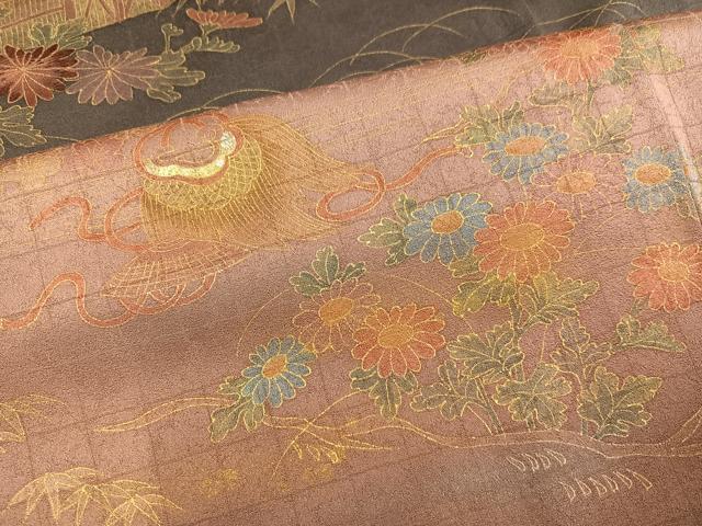 平和屋着物●訪問着 刺繍 風景草花文 暈し染め 金銀彩 正絹 逸品 AABK4313ph