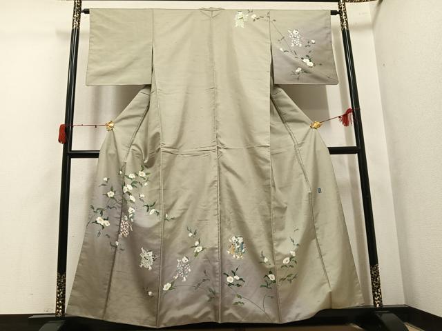 平和屋着物●十日町友禅作家 越村幸雪 訪問着 友禅 白山紬地 童子枝花文 暈し染め 正絹 逸品 AABK4315ph