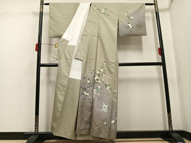 平和屋着物●十日町友禅作家 越村幸雪 訪問着 友禅 白山紬地 童子枝花文 暈し染め 正絹 逸品 AABK4315ph