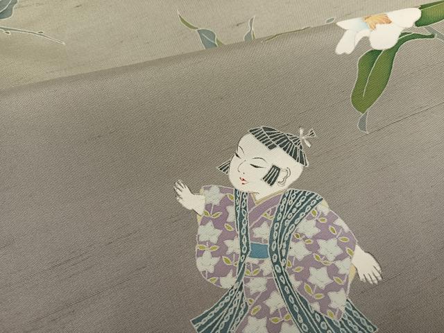 平和屋着物●十日町友禅作家 越村幸雪 訪問着 友禅 白山紬地 童子枝花文 暈し染め 正絹 逸品 AABK4315ph