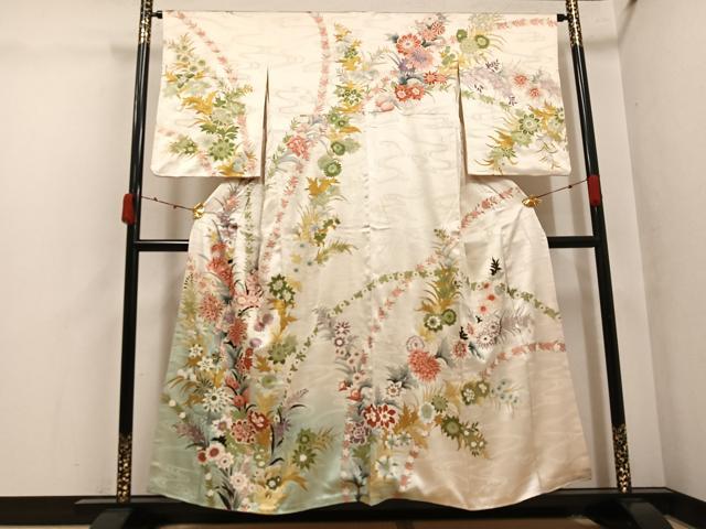 平和屋着物●訪問着 刺繍 草花文 暈し染め 金彩 正絹 逸品 AABK4338ph