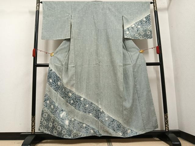 平和屋着物○訪問着 紬地 絞り 型染め 花唐草紋 暈し