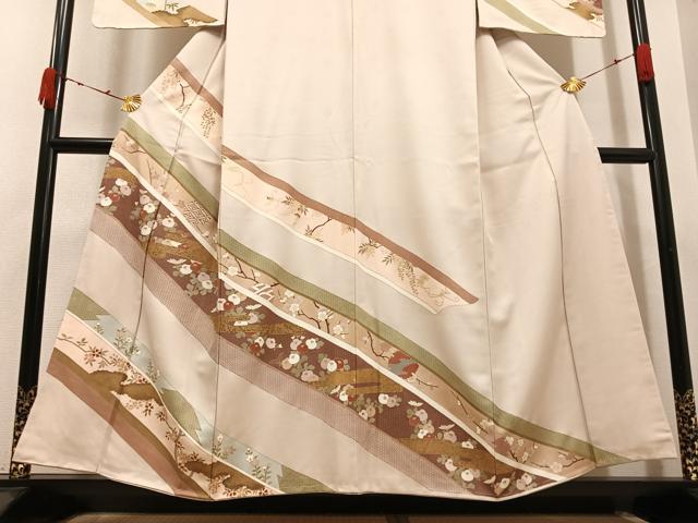 平和屋着物●訪問着 駒刺繍 草花文 金彩 正絹 逸品 未使用 AABK4343ph