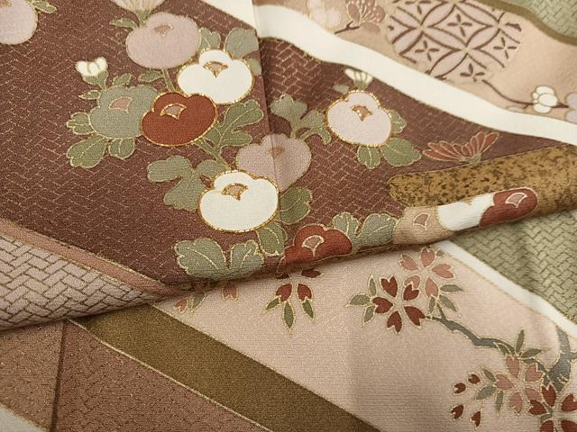 平和屋着物●訪問着 駒刺繍 草花文 金彩 正絹 逸品 未使用 AABK4343ph