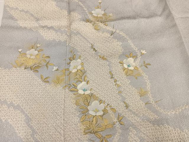 平和屋着物●訪問着 絞り 草花文 金彩 正絹 逸品 AABK4348ph