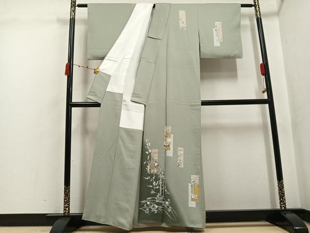平和屋着物●訪問着 駒刺繍 短冊草花文 暈し染め 金彩 正絹 逸品 AABK4351ph