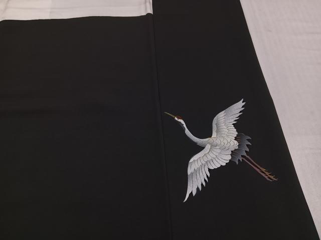 平和屋着物●訪問着 斉藤幹八 群れ鶴文 黒地 金彩 正絹 逸品 AABK4359ph