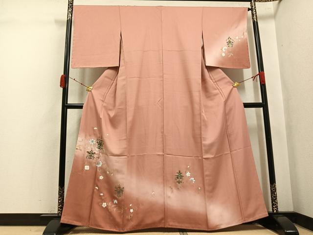 平和屋着物●訪問着 更紗草花文 暈し染め 金彩 正絹 逸品 未使用 AABK4360ph