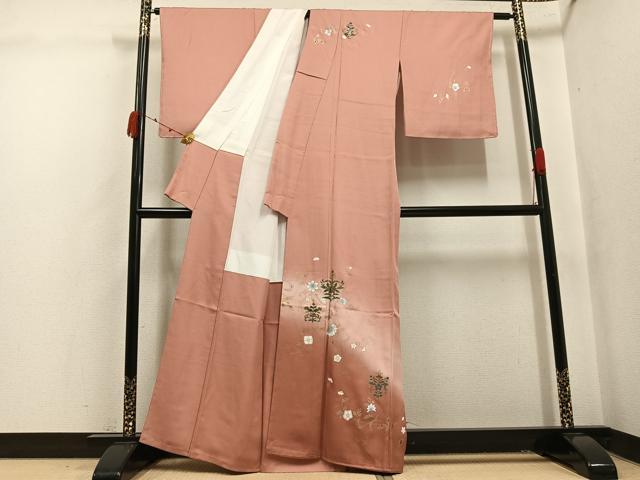 平和屋着物●訪問着 更紗草花文 暈し染め 金彩 正絹 逸品 未使用 AABK4360ph