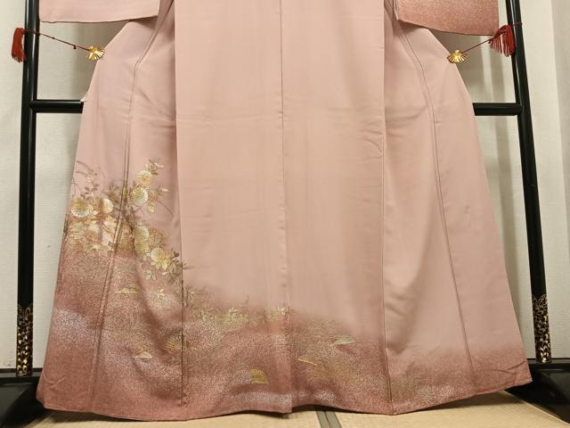 平和屋着物●金彩友禅 卓越技能者・名工・和田光正 訪問着 檜扇草花文 暈し染め 金彩 正絹 逸品 AABK4362ph
