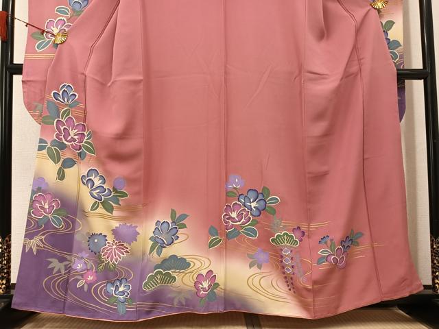平和屋着物●豪華振袖 流水花文 暈し染め 金彩 正絹 逸品 AABK4367ph