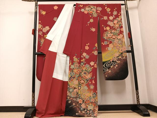 平和屋着物●豪華振袖 紅型 雪輪花蝶文 暈し染め 正絹 逸品 AABK4376ph