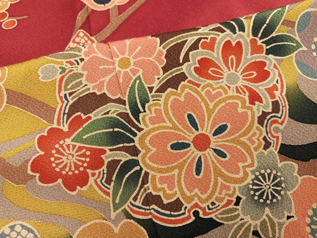 平和屋着物●豪華振袖 紅型 雪輪花蝶文 暈し染め 正絹 逸品 AABK4376ph