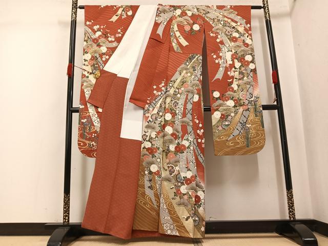 平和屋着物●豪華振袖 雪輪花蝶文 金彩 正絹 逸品 AABK4378ph