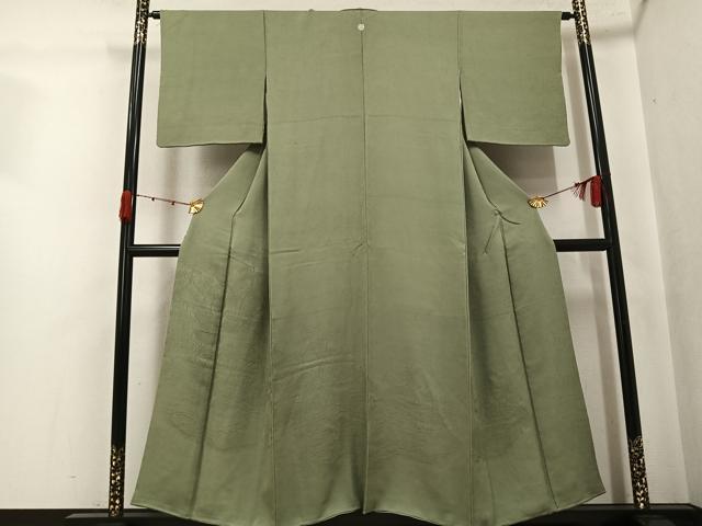 平和屋着物●豪華色留袖 風景草花地紋 色無地 柳茶色 正絹 逸品 AABK4382ph