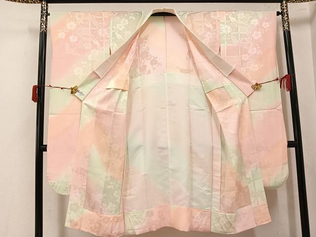 平和屋着物●振袖用長襦袢 無双仕立て 飛鶴花地紋 暈し染め やまと誂製 正絹 逸品 AABK4396ph