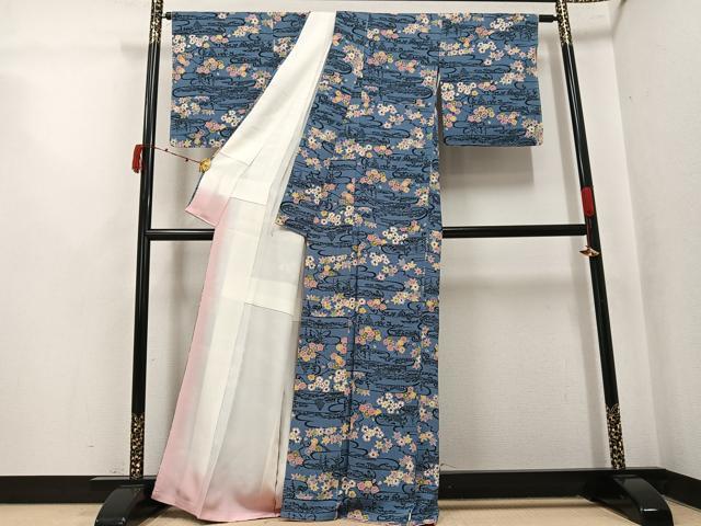 平和屋着物●上質な小紋 型染め 風景花文 正絹 逸品 未使用 AABK4401ph