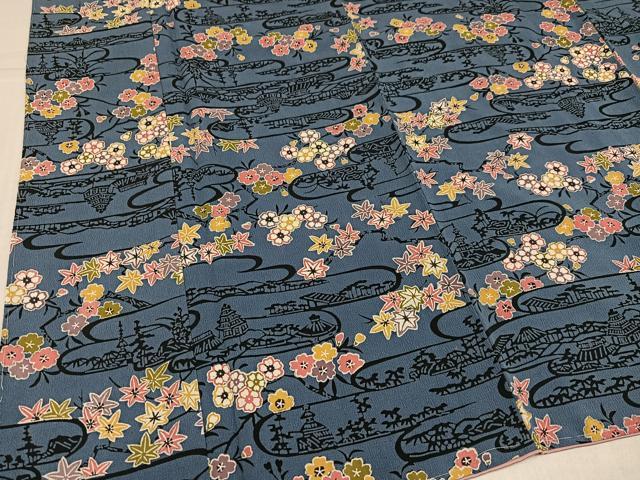 平和屋着物●上質な小紋 型染め 風景花文 正絹 逸品 未使用 AABK4401ph