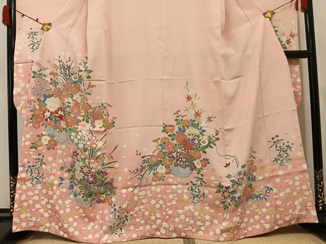 平和屋着物●豪華振袖 友禅 花車文 暈し染め 正絹 逸品 AABK4402ph