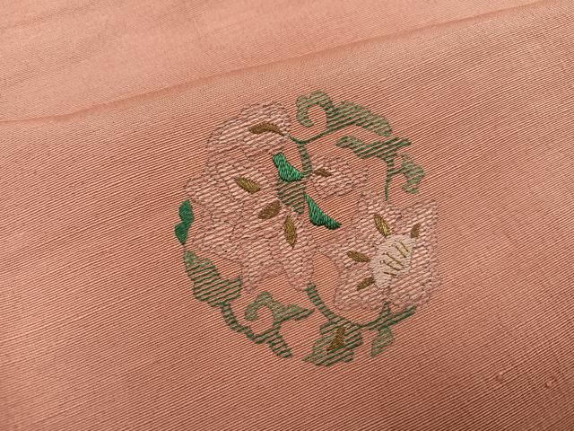 平和屋着物●訪問着 紬地 総刺繍 更紗文 金糸 正絹 逸品 AABK4404ph