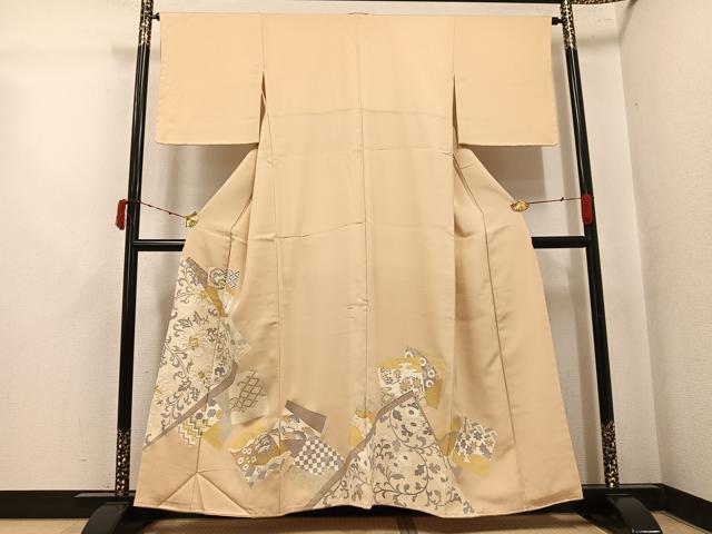 平和屋着物●色留訪問着 刺繍 更紗吉祥花唐草文 金彩 正絹 逸品 未使用 AABK4408ph