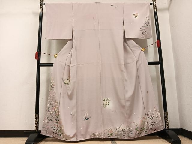 平和屋着物●訪問着 友禅 作家物 草葉文 暈し染め 正絹 逸品 AABK4410ph